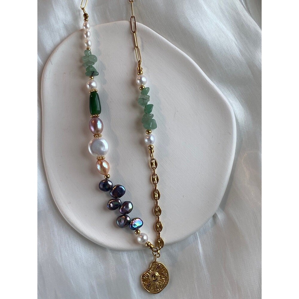 Fresh water pearl & jade long necklace - Picture 2 of 8